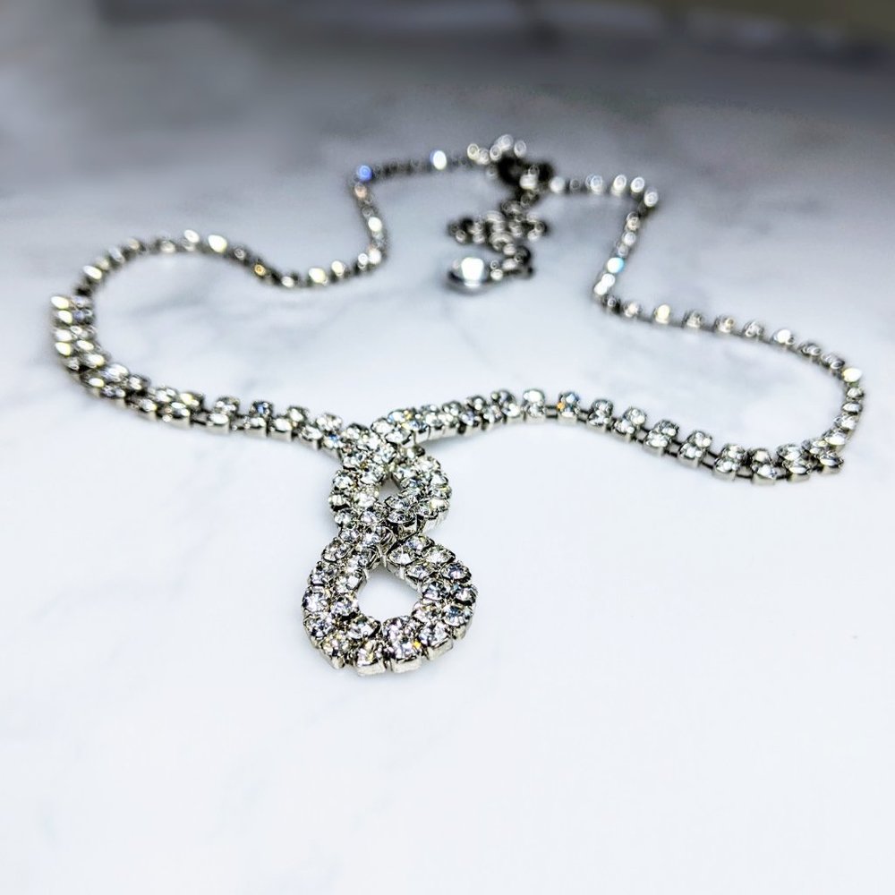 Long Infinity Knot Rhinestone Statement Necklace - image 1